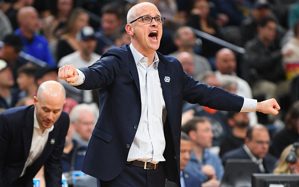 UConn coach Dan Hurley and his brother, Bobby, shared a healthy sibling rivalry growing up. Now, their brotherhood is stronger than ever and will be on display in Monday's men's national championship. (Photo by Brian Rothmuller/Icon Sportswire via Getty Images)