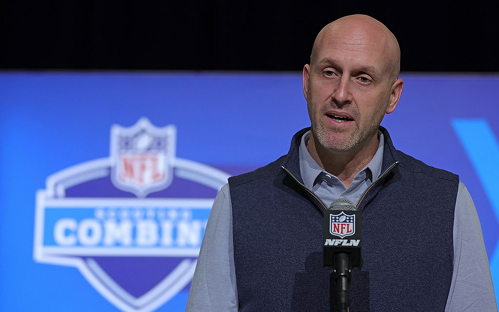 Arizona Cardinals general manager Monti Ossenfort says he will explore options with the No. 3 pick in this week's NFL draft and make "the right decision for our team at the time." (Photo by Stacy Revere/Getty Images)