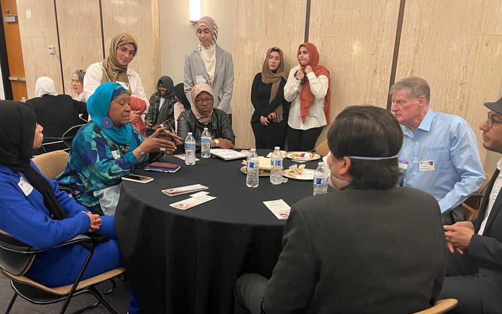 Immigration and immigrant rights are discussed around the table during Muslim Day at the Arizona state Capitol on Feb. 24, 2023. (Photo courtesy of the Arizona Muslim Alliance)