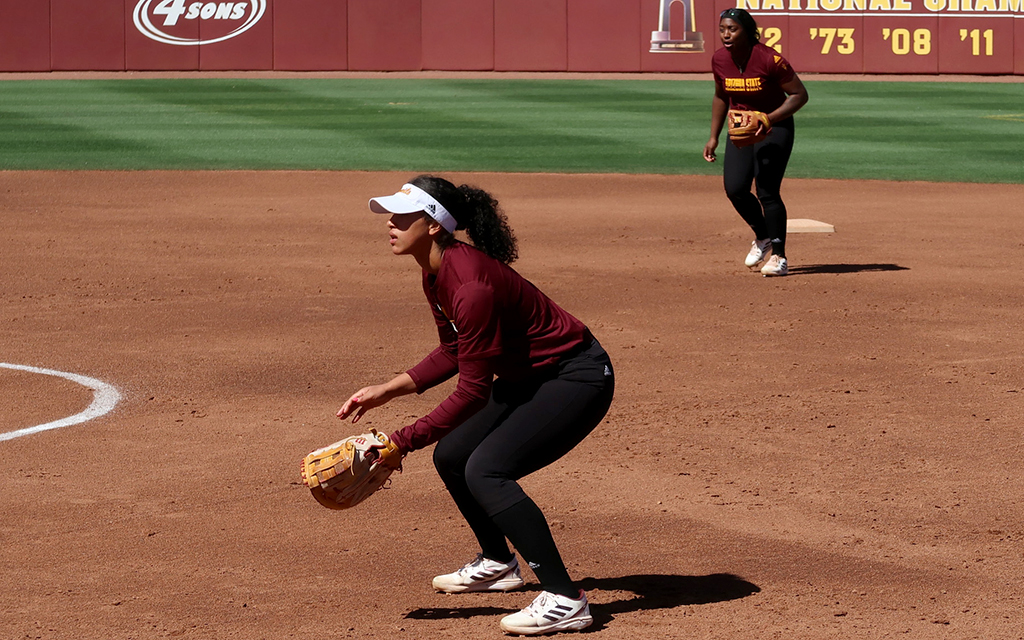ASU senior Jordyn VanHook switched to playing first base this season to fill a hole in the Sun Devil lineup and find consistent playing time. (Photo by Kade Cameron/Cronkite News)