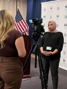 Cronkite News reporter Sydney Witte speaks to Sumaya Abdul-Quadir, program director of the Arizona Muslim Alliance, on Feb. 24, 2023. (Photo courtesy of the Arizona Muslim Alliance) 