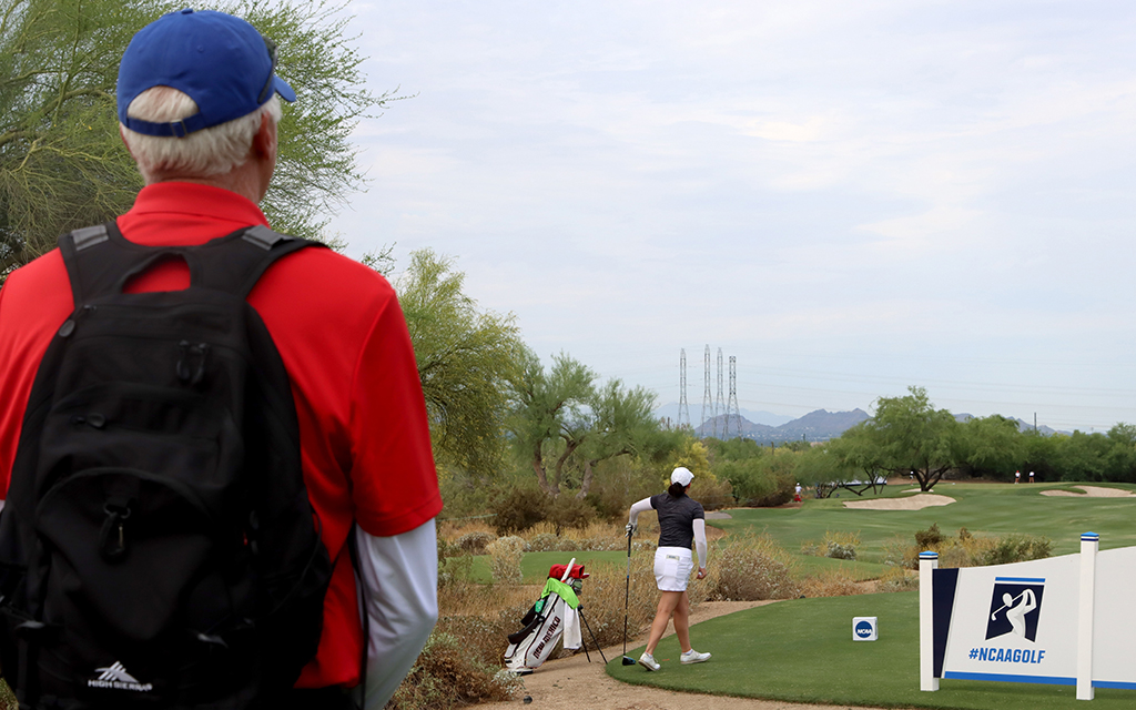 Sydney Seigel's gallery, nicknamed 'Sydney's Posse,' showed support in droves last Friday at the 2023 NCAA Women’s Golf Championship at Grayhawk Golf Club. (Photo by Taylyn Hadley/Cronkite News)