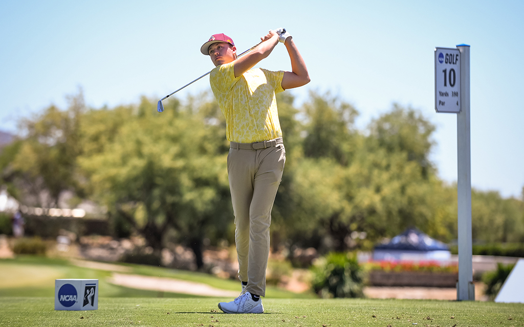 On Monday, ASU sophomore golfer Preston Summerhayes extended the team's season with a 15-foot birdie putt in a playoff against Stanford. (Photo by Tommy Fernandez/SDA)