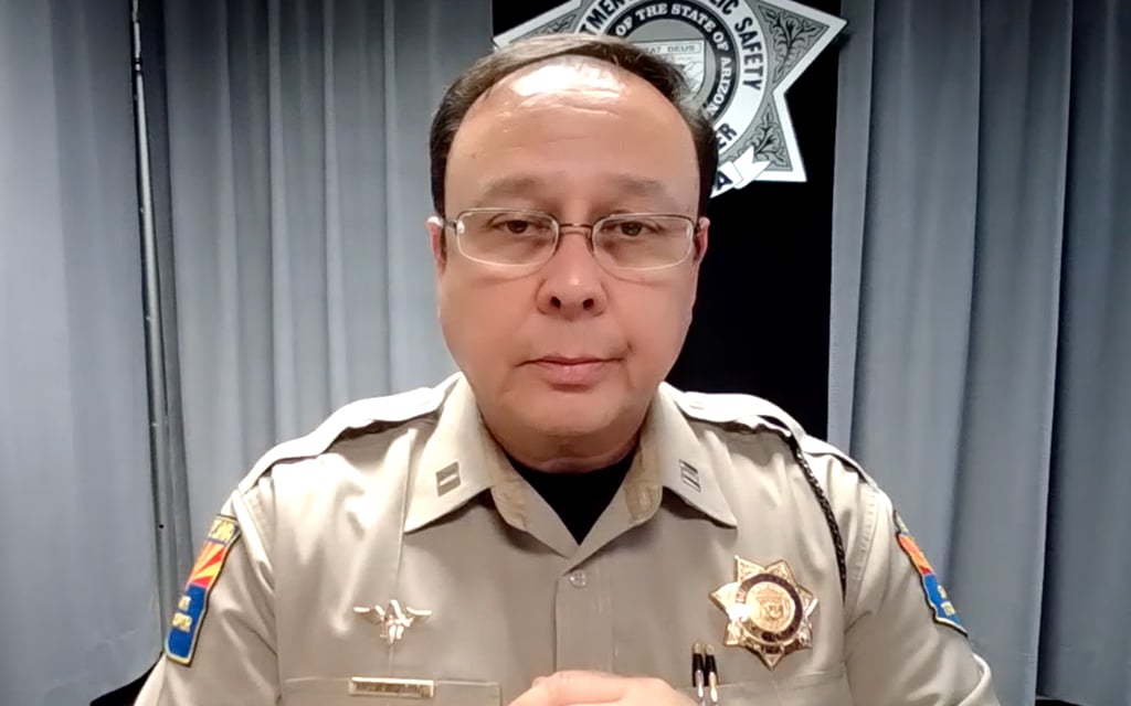 Arizona Department of Public Safety Capt. Paul Etnire is part of Arizona’s newly formed Missing and Murdered Indigenous People Task Force. He speaks about the issue via video on March 28, 2023. (Video screengrab by Alexia Stanbridge/Cronkite News)