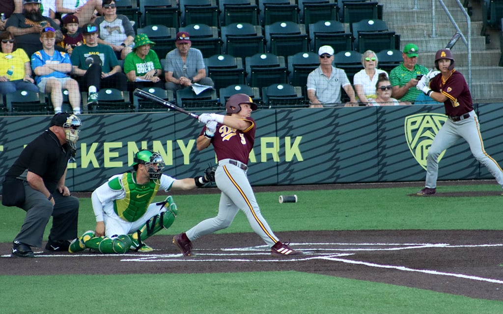 Arizona State right fielder Nick McLain hit three home runs during the Sun Devils’ series against Oregon in Eugene. (Photo by Anthony Remedios/Cronkite News)