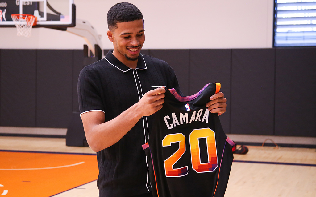Phoenix Suns forward Toumani Camara, who will wear No. 20, said the opportunity to play in the NBA was "something I have been dreaming about since the age of seven." (Photo by Joey Plishka/Cronkite News)