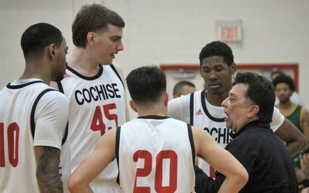 Cochise men's basketball coach Jerry Carrillo started building his program into a powerhouse by recruiting students from New Mexico. Now international players seek out Cochise as a destination school for junior colleges. (Photo courtesy of Cochise College Athletics)