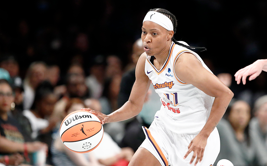 Phoenix Mercury guard Shey Peddy made her regular-season debut on June 2 after suffering a ruptured Achilles in the 2022 WNBA playoffs. (Photo by Sarah Stier/Getty Images)