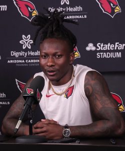 Marquise "Hollywood" Brown will be the top target at wide receiver after the Arizona Cardinals released DeAndre Hopkins on May 26. (Photo by Bobby Murphy/Cronkite News)