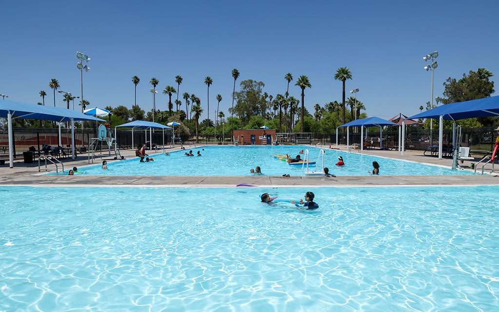 One of the 18 pools open for the summer season 2023 in Phoenix is Encanto pool near downtown Phoenix. (Photo by Evelin Ruelas/Cronkite News)
