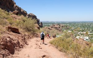 People enjoy hiking Camelback Mountain’s trails year-round. One Arizona State University professor says visitors might not be prepared for difficult trails because they’re not used to the climate here. (Photo by Evelin Ruelas/Cronkite News)