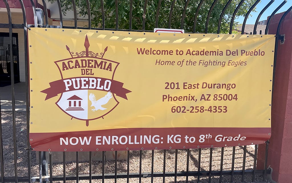 Founded by Joseph Ignacio Flores, Academia Del Pueblo is a kindergarten through eighth grade school that offers an early childhood center. Photo taken Tuesday, June 13, 2023. (Photo by Sophia Biazus/Cronkite News)