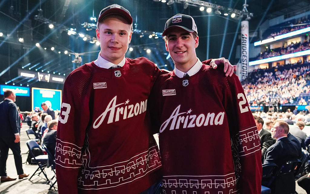 Daniil But, left, and Dmitri Simashev are not only friends and teammates, but were also the Arizona Coyotes’ top two selections in the NHL Draft. (Photo courtesy of Arizona Coyotes)