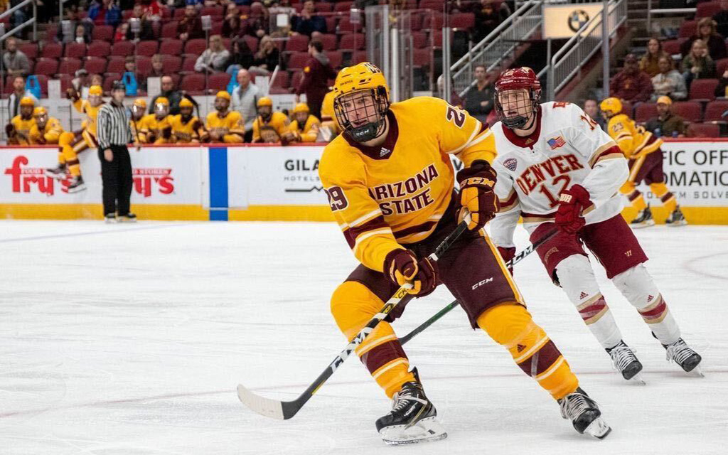 The Arizona State hockey team is joining the National College Hockey Conference starting in the 2024-25 season. Five of the last seven national champions have been members of the NCHC, including Denver in 2022. (File photo by Travis Whittaker/Cronkite News)