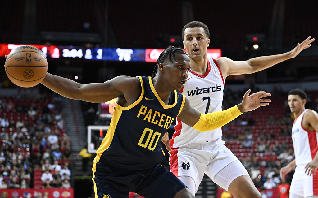 Indiana Pacers forward Bennedict Mathurin is focused on improving his defense to match his offensive output during the 2023 NBA Summer League. (Photo by Candice Ward/Getty Images)