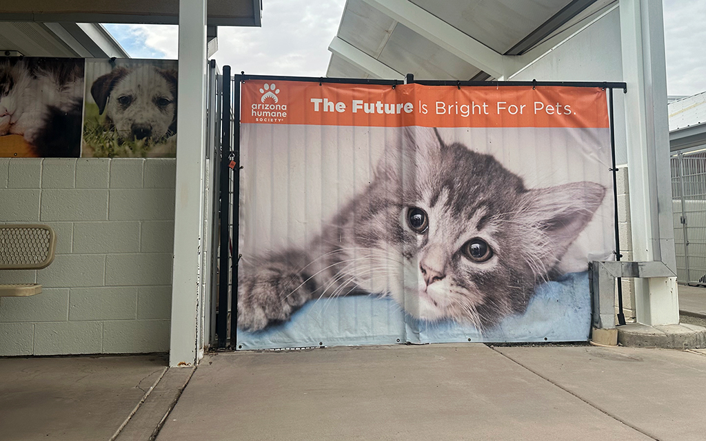 A heart-warming sign greets visitors to the Arizona Humane Society. (Photo by Alexandria Cullen/Cronkite News)