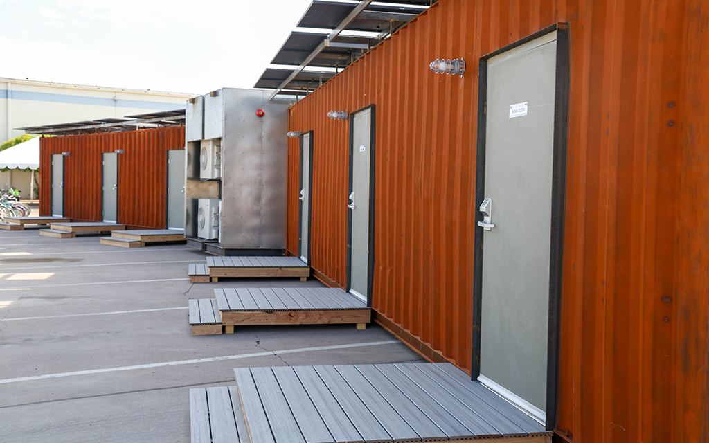 The XWing consists of four containers that can sleep up to 20 people. People staying in these units will have access to all the resources provided at St. Vincent de Paul, including restrooms, showers, three meals a day and other services. (Photo by Evelin Ruelas/Cronkite News)