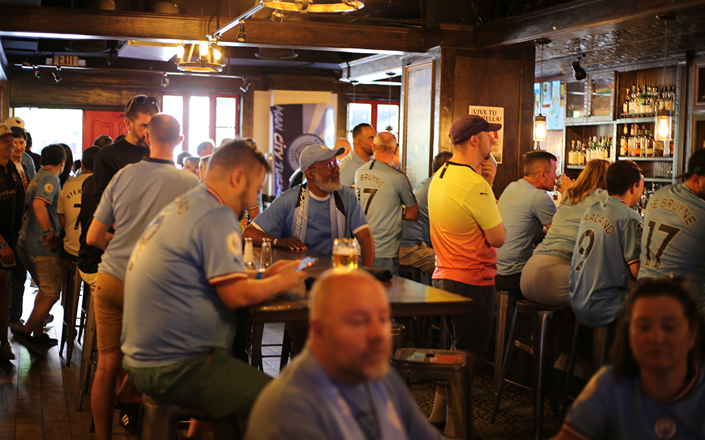 Phoenix Desert Blues members watch the UEFA Champions League final at The Kettle Black Kitchen & Pub
