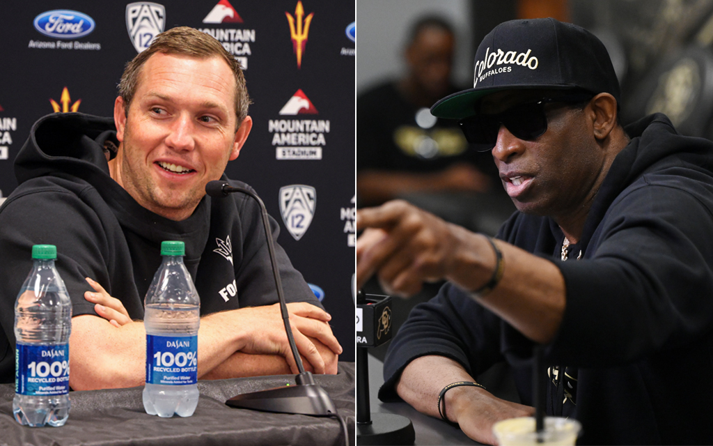Arizona State coach Kenny Dillingham and Colorado coach Deion Sanders reenergize their respective programs and set the stage for Saturday's highly anticipated matchup. (Photo by Griffin Greenberg/Cronkite News and Hyoung Chang/The Denver Post)