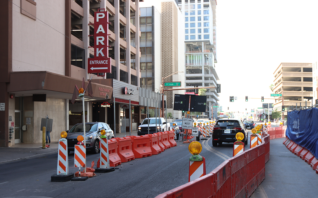 Construction and developments in downtown Phoenix limit the amount of parking in the area. (Photo by Hunter Fore/Cronkite News)