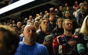 Game 1 of the Rivarly Series between Team USA and Team Canada on Nov. 8 featured a nearly sold-out Mullett Arena with fans chanting "U-S-A." (Photo by Mia Jones/Cronkite News)