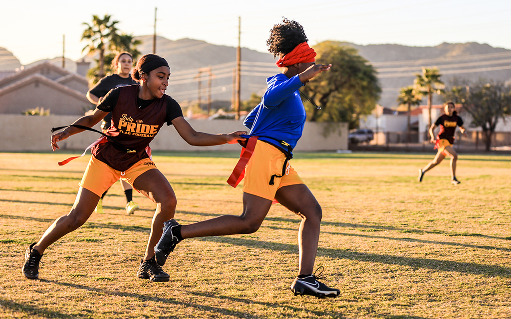 Female athletes express joy at being part of Arizona's girl's flag football movement, emphasizing the transition from casual powderpuff games to more competitive experiences. (File photo by Susan Wong/Cronkite News)