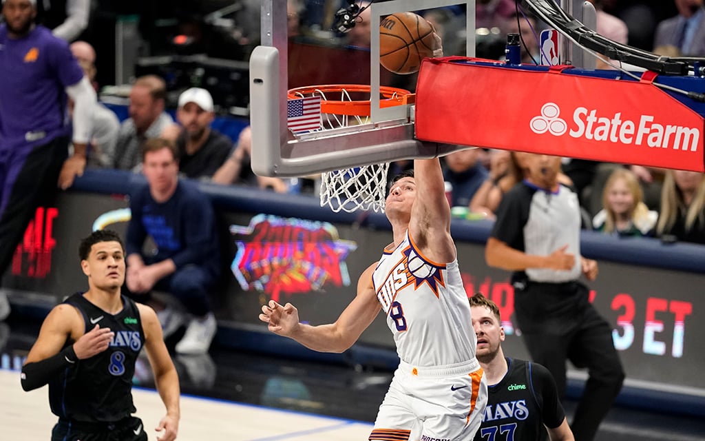 Grayson Allen's consistent performance has made him an indispensable asset to the Phoenix Suns during the 2023-24 NBA season. (Photo by Sam Hodde/Getty Images)