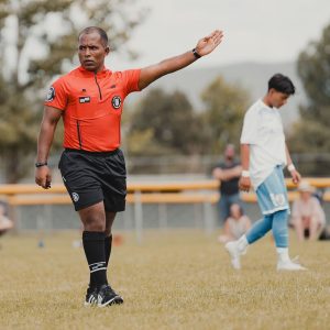 Mersha Kisiel referees at US Youth Soccer Far West Regional Championships in June 2023 in Boise, Idaho. (Photo courtesy of Joel Votaw)