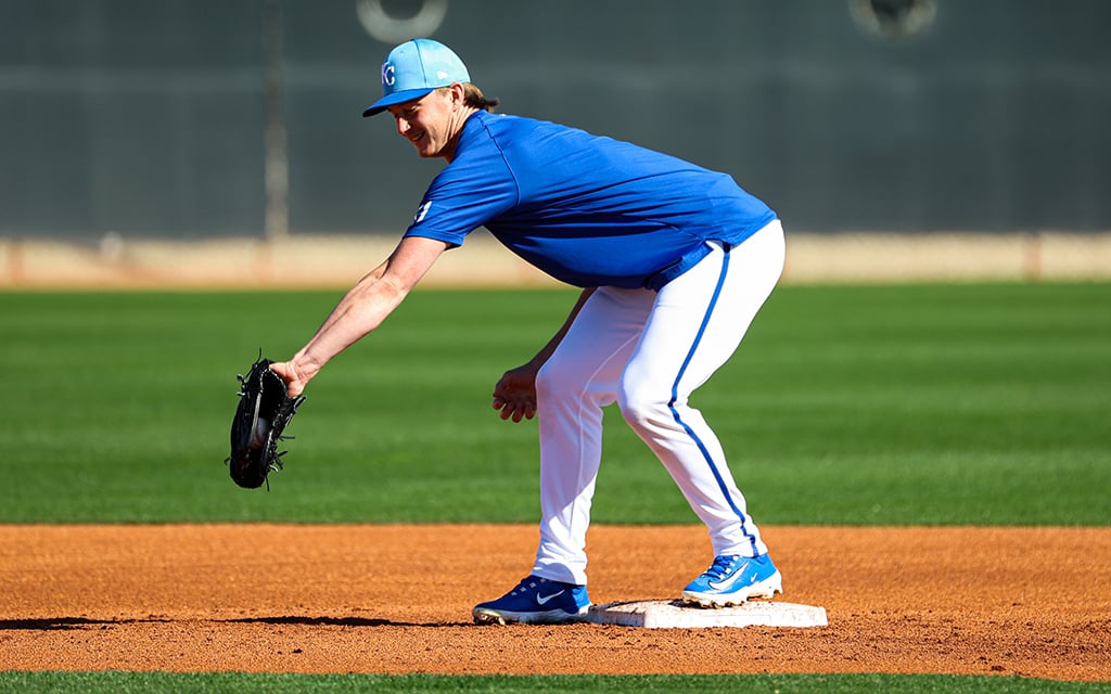 Despite setbacks, Brady Singer remains focused on refining his craft during spring training to return to top form for the Kansas City Royals in the 2024 MLB season. (Photo by Bennett Silvyn/Cronkite News)