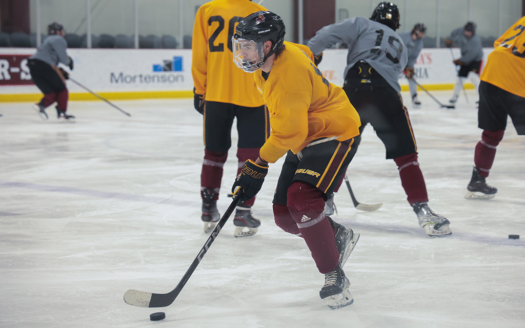 Through YouTube videos, ASU freshman Hunter Friesen brings to light the experiences and routines of athletes as a member of the club hockey team. (Photo by Daniella Trujillo/Cronkite News)