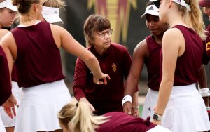 ASU women's tennis coach Sheila McInerney, who credits Title IX for her career, focuses on guiding athletes to success on and off the court. (Photo by Ethan Briggs/Cronkite News)