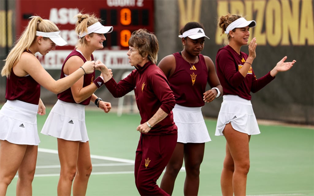 Sheila McInerney, ASU's esteemed women's tennis coach, continues to mentor players as she reaches her 40th-season milestone. (Photo by Ethan Briggs/Cronkite News)