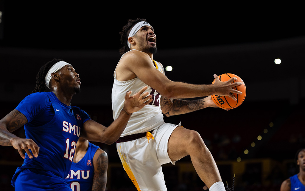 With an average of 12.9 points per game, Jose Perez is one of the on-court leaders for the Arizona State men's basketball program. (Photo by Alyssa Buruato/Cronkite News)