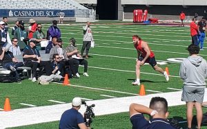 Linebacker Jeremy Mercier shares his inspiring journey from overcoming obstacles to pursuing his NFL dreams, after participating in Arizona's Pro Day alongside teammates Thursday. (Photo by John Busker/Cronkite News)