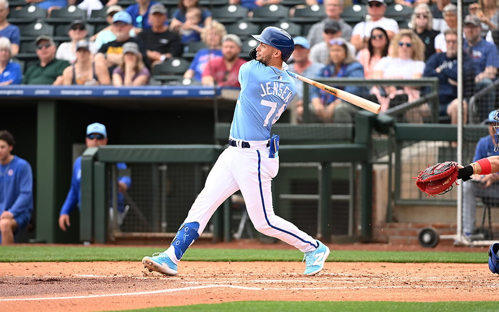 Kansas City royals catcher Carter Jensen said, “It was just a surreal feeling knowing I was going to be a part of the team I grew up watching.” (Photo by Norm Hall/Getty Images)
