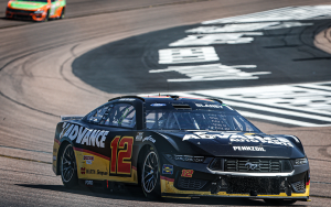 Ryan Blaney, driver of the No. 12 Team Penske Ford Mustang, finishes in fifth place at the Shriners Children’s 500 to take the NASCAR Cup Series points lead. (Photo by Joe Eigo/Cronkite News)