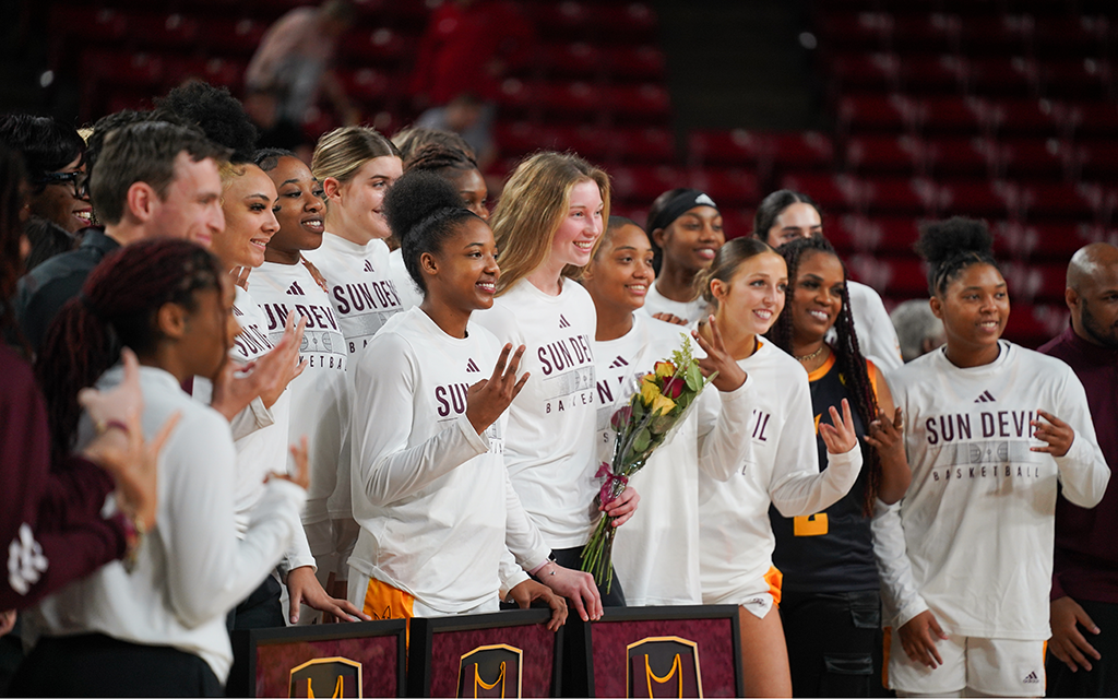 Of ASU’s 15-woman roster, 10 of the players are Black, more than twice as many as the total of 29% of Black women that make up NCAA women’s basketball players. (Photo by Emma Jeanson/Cronkite News)