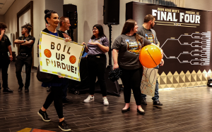 Loyal supporters of Purdue men’s basketball welcome players, coaches and staff at the team hotel Wednesday for the 2024 Men's Final Four. (Photo by Spencer Barnes/Cronkite News)