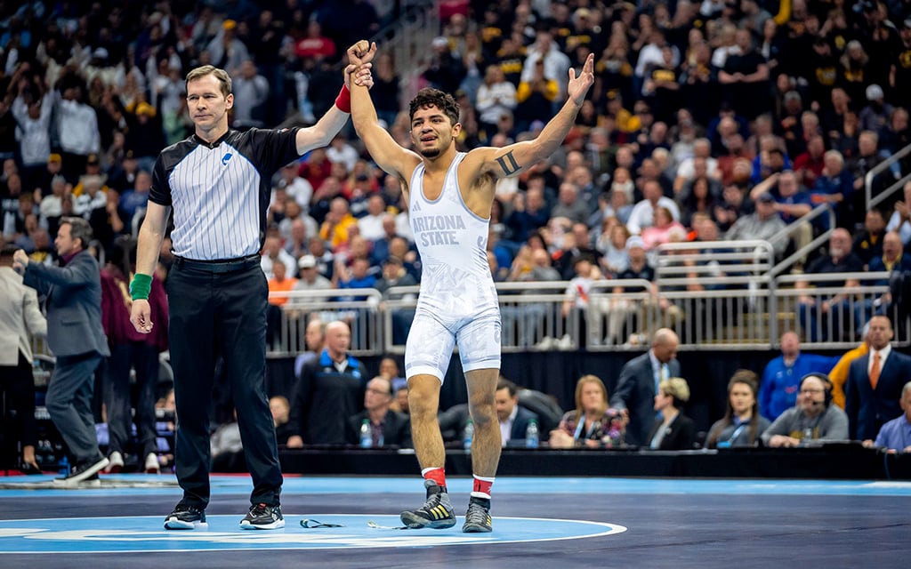 Arizona State’s Richard Figueroa won his school’s first individual national championship in five years when he defeated No. 3 Drake Ayala recently. (Photo courtesy of Sun Devil Athletics)
