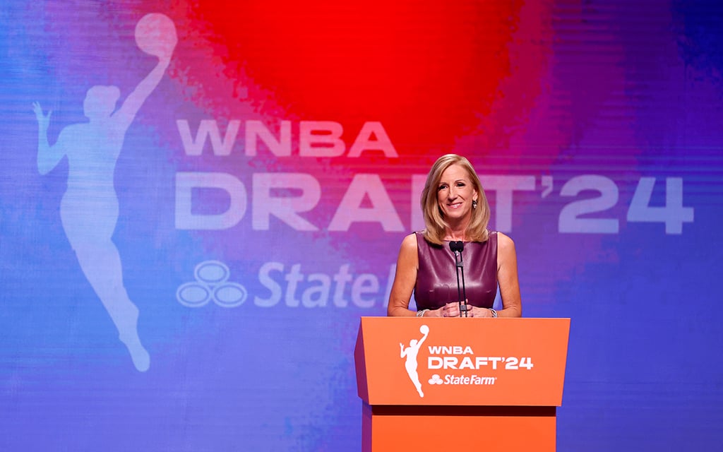 WNBA Commissioner Cathy Engelbert is aiming to at least double the league's $60 million annual media rights deal when it expires after the 2025 season. (Photo by Sarah Stier/Getty Images)