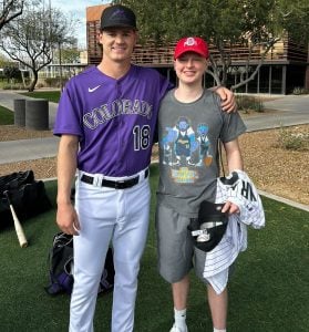 When the author met Rockies pitcher Ryan Feltner, left, little did he know the two would soon have a shared experience. (Photo courtesy of Asher Hyre)