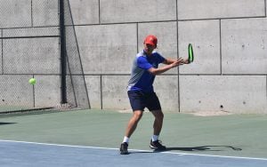 Junior Jason Jia is a perfect 5-0 in his singles matches for Catalina Foothills High this season, and his strong forehand play will be big for the Falcons in the playoffs. (Photo by Brett Lapinski/Cronkite News)