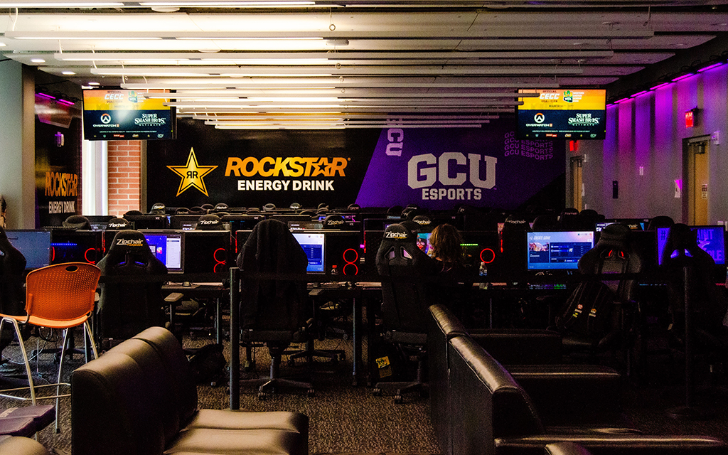 GCU's 3,200-square-foot esports lounge, complete with 72 gaming PCs and console setups, has become a second home for the university's 2,000-member gaming community. (Photo by Sammy Nute/Cronkite News)