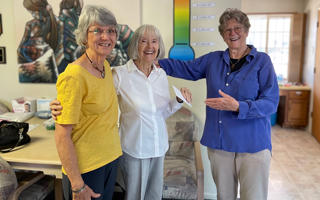 Adult Loss of Hearing Association’s (from left) executive board member Sue Vardon, donor match partner Pat Clinch and Board President Cynthia Amerman pose for a portrait at the Adult Loss of Hearing Association in Tucson on May 11, 2023. (Photo courtesy of Cynthia Amerman)