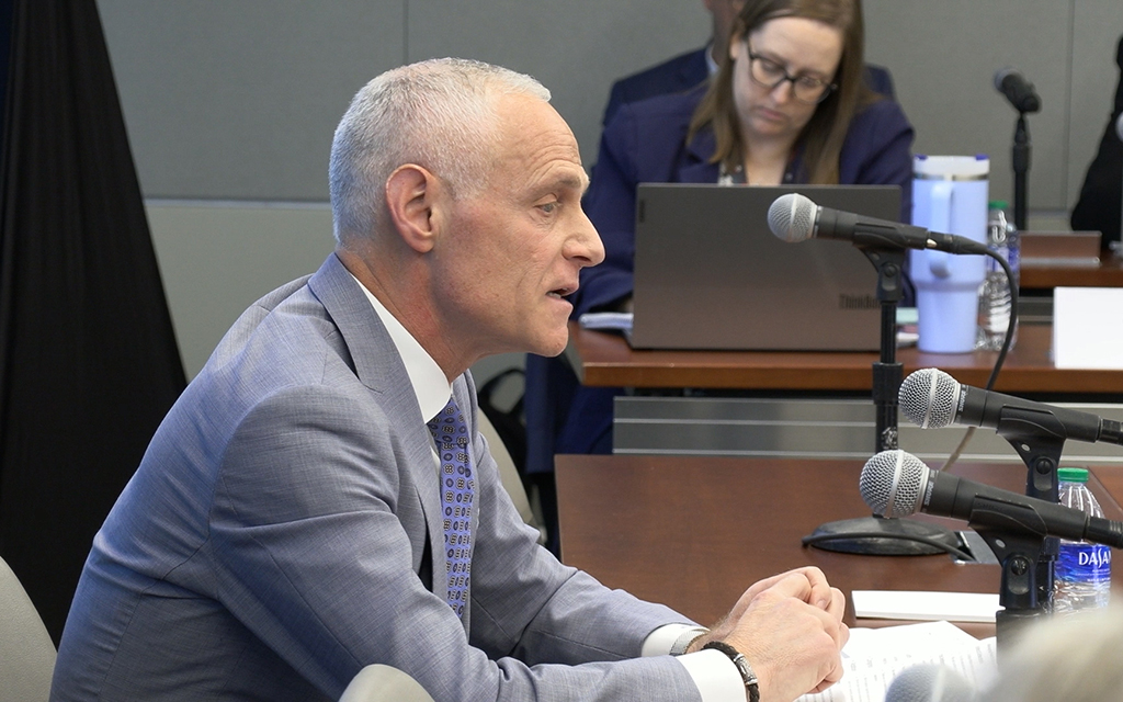 Big 12 commissioner Brett Yormark met with members of the Arizona Board of Regents Thursday to discuss the state of college athletics. (Photo by Joseph Furtado/Cronkite News)