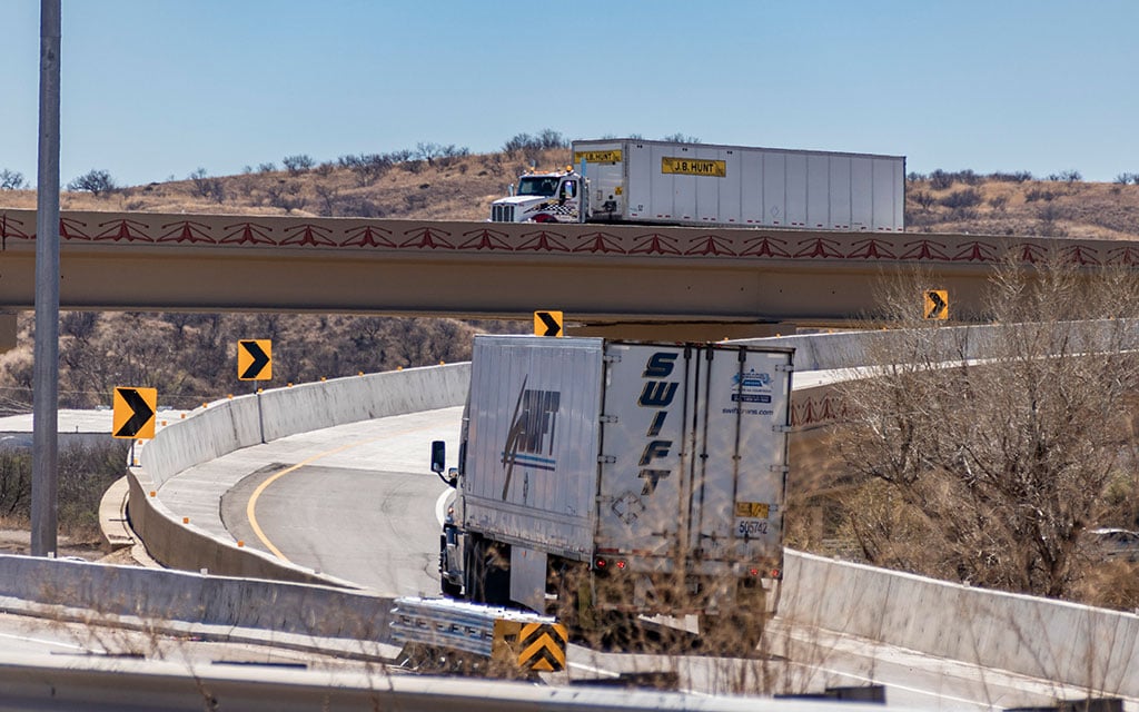Trucks drive on SR-189 in southwest Arizona on March 10, 2022. (Photo courtesy of Arizona Department of Transportation)
