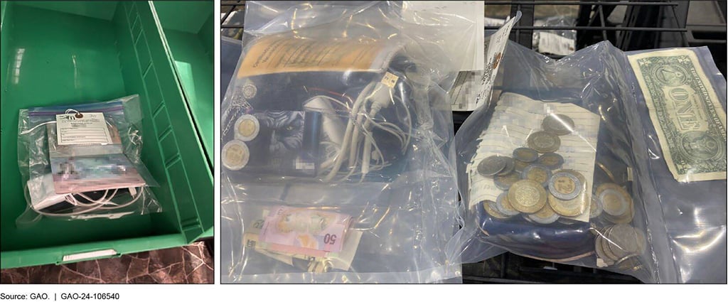Examples of the clear plastic bags used to store personal property at Border Patrol facilities. (Photo courtesy of GAO)