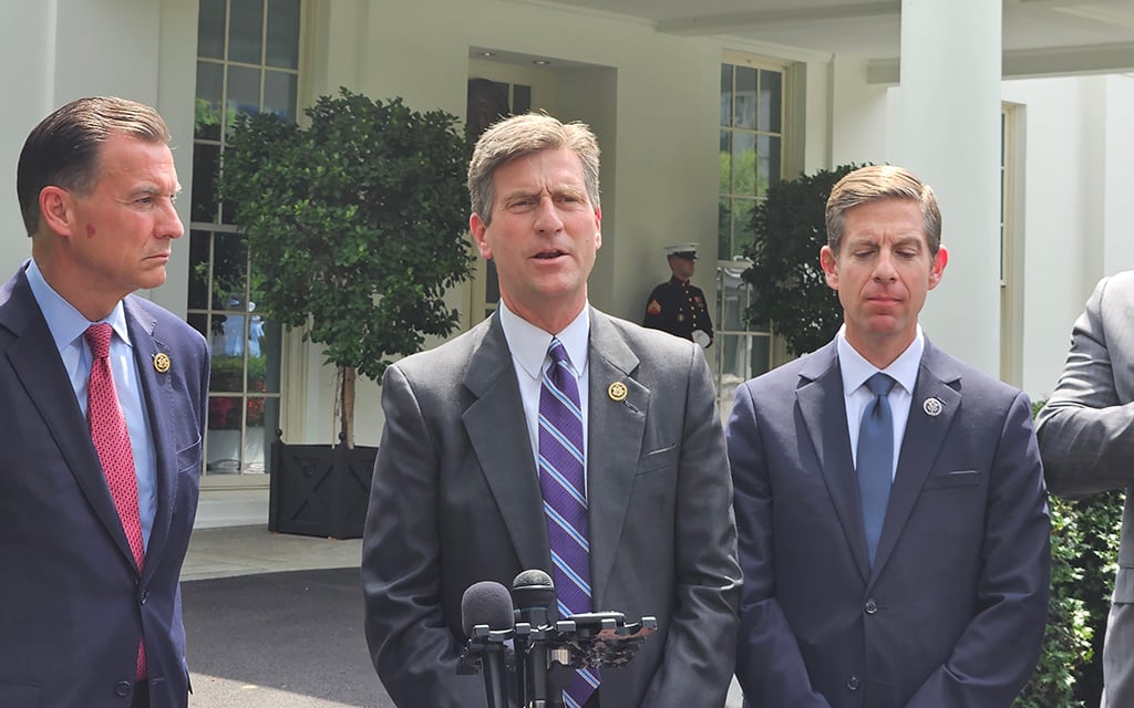 Rep. Greg Stanton, D-Phoenix, speaks with reporters at the White House on June 4, 2024, after President Joe Biden’s announcement on asylum policy. (Photo by Cronkite News)