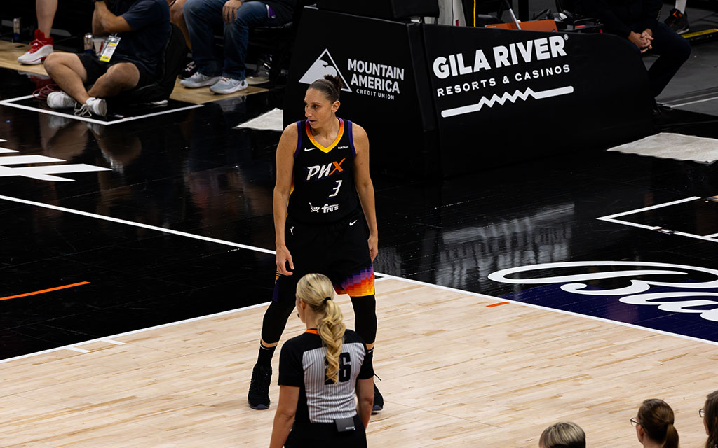 Phoenix Mercury Diana Taurasi hit seven 3-pointers and scored a season-high 31 points against the Los Angeles Sparks at Footprint Center. (Photo by Shirell Washington/Cronkite News)