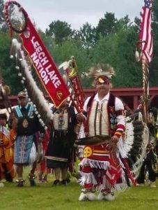 Charles Michaud, wearing handmade regalia, at a powwow at Red Lake Reservation in Minnesota in 2015. (Photo courtesy of Charles Michaud)